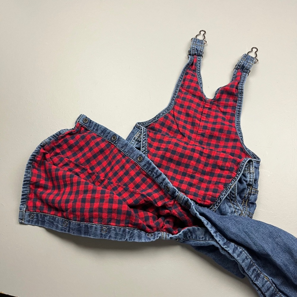 OshKosh B'gosh Denim Overalls Kids 24M Blue Flannel Lined Plaid 1M185310 - Picture 6 of 13